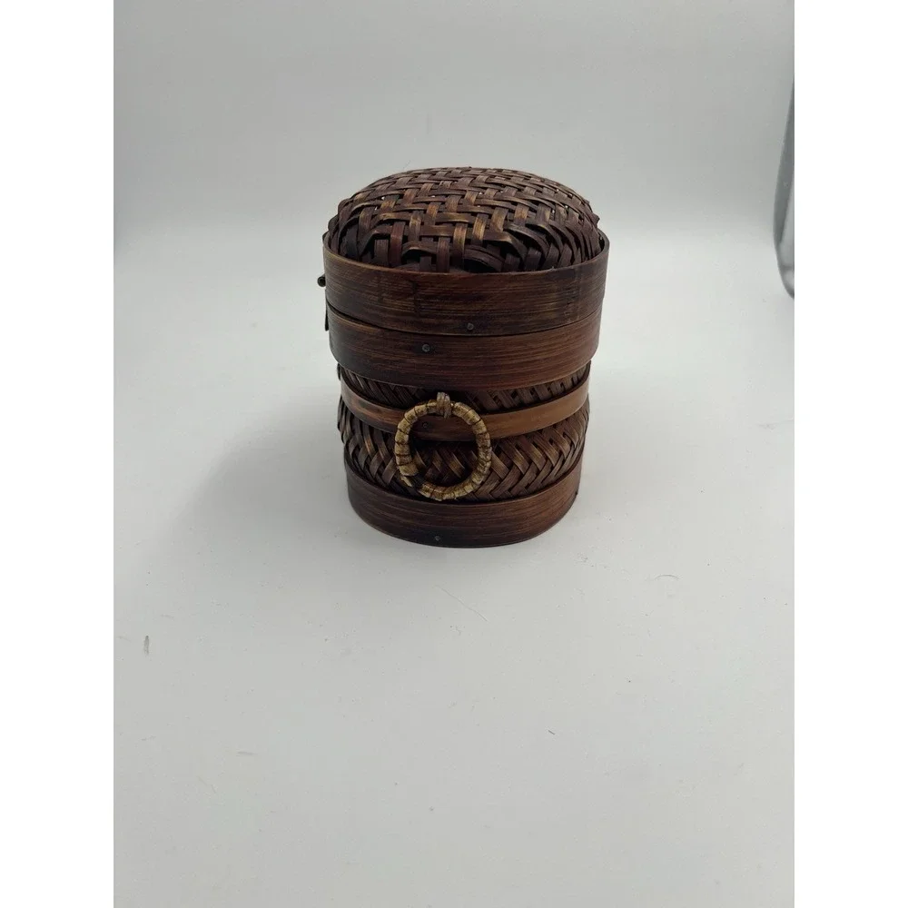 Vintage Wicker Trinket Jewelry Box Woven Wicker Lidded